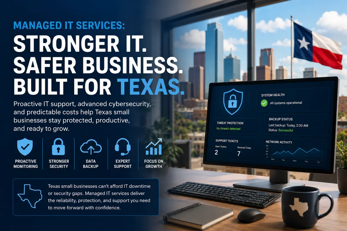 managed it disaster recovery texas Managed IT services help Texas businesses stay operational with proactive monitoring, cybersecurity, cloud backups, and disaster recovery.