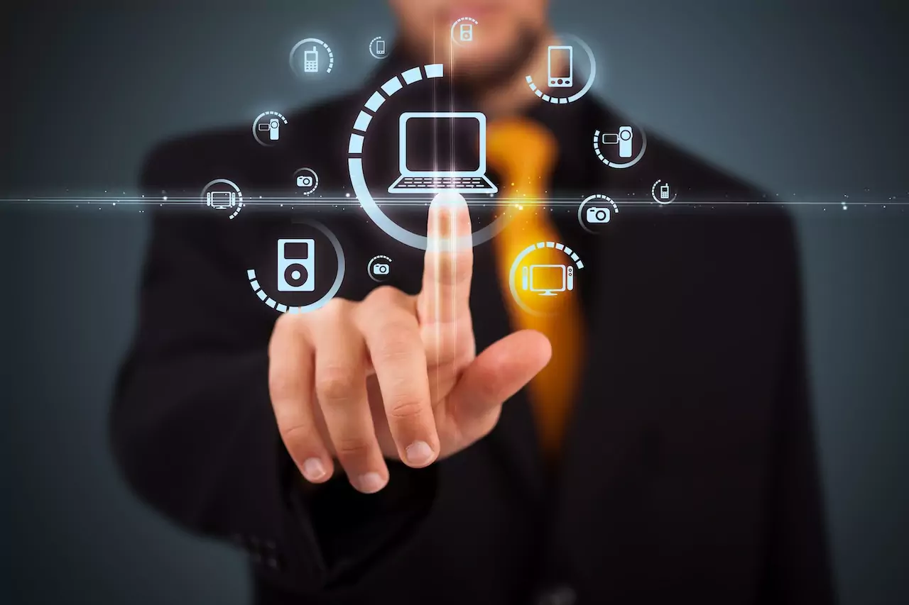 user pointing to icons on screen